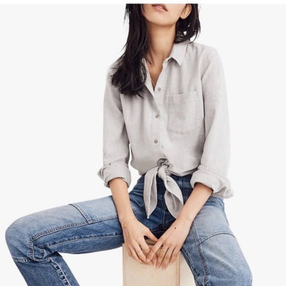 Madewell Tie-Waist Flannel Button-Down Top